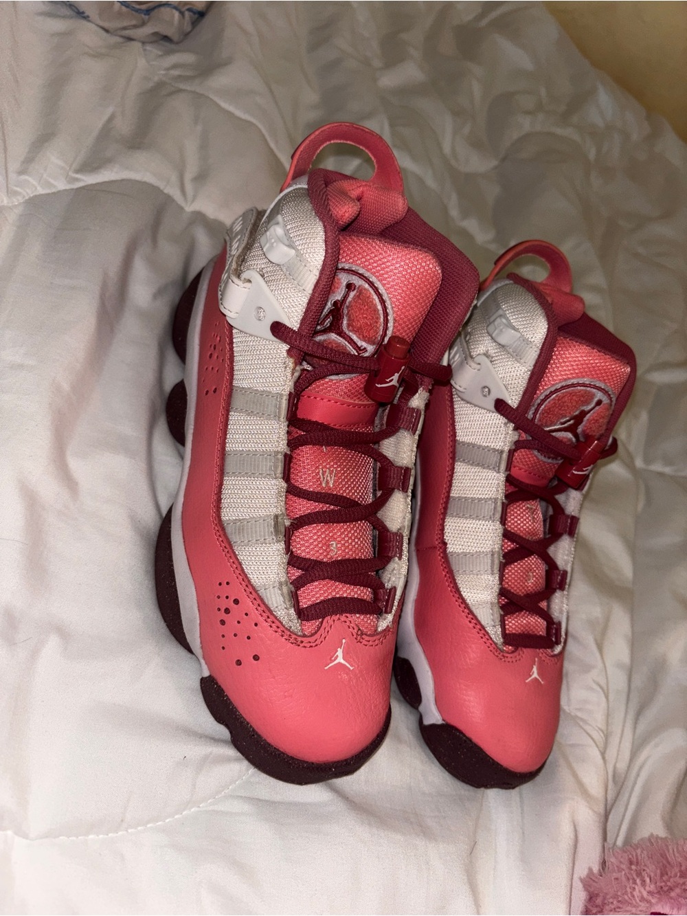 Jordan Girls' Pink and White Air Basketball Sneakers